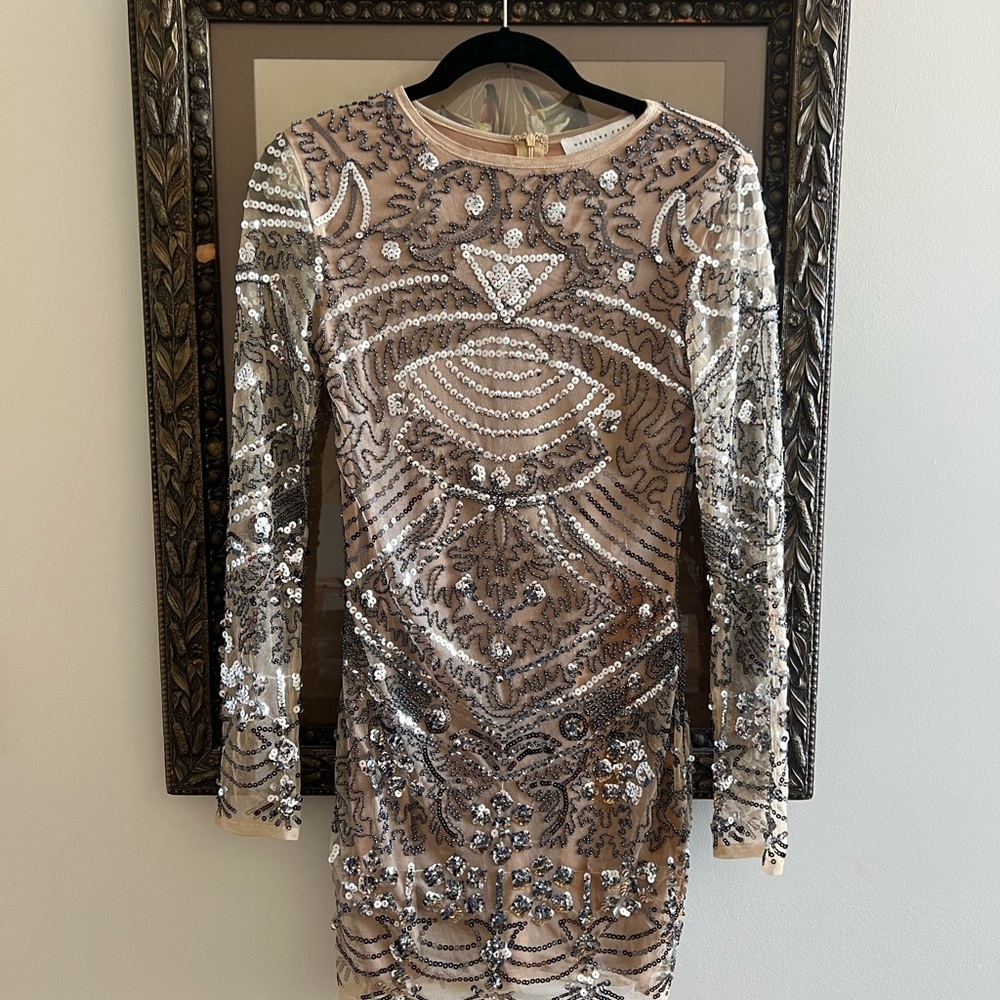 Endless Rose Sequin Long Sleeve Dress - Silver and Cream